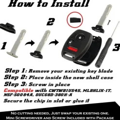 Replacement Honda Remote Shell Kit - 3 buttons - NO CUTTING by Car & Truck Remotes